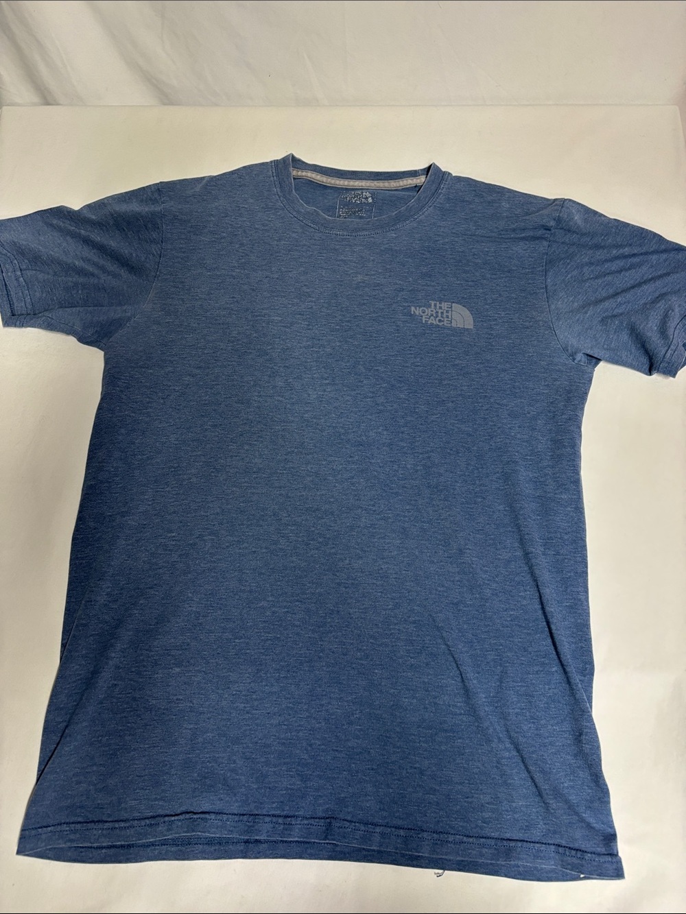 The North Face Men’s Blue T Shirt Never Stop Exploring Back Logo Worn Distressed